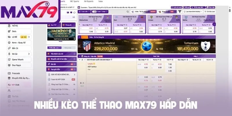 Nhiều kèo thể thao Max79 hấp dẫn